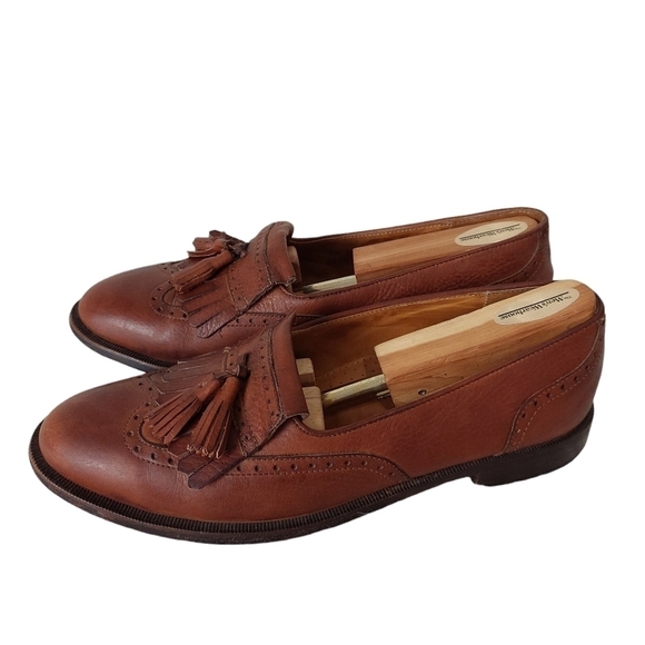 VTG Cole Haan Brown Leather Pinch Tassel Wingtip Oxford Loafers Shoes 9.5 225735 - Picture 1 of 11